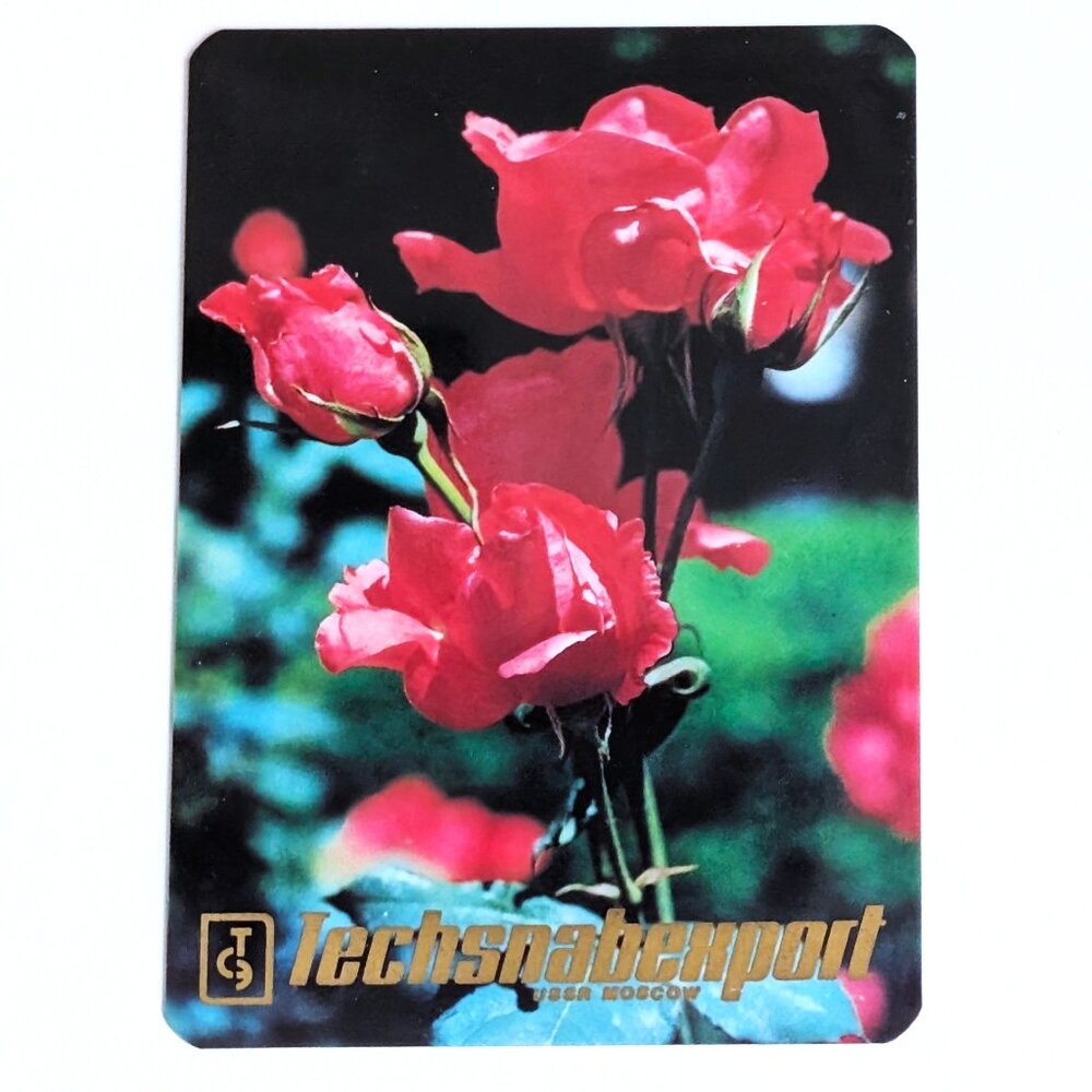 Vintage Russian Soviet USSR Pocket Calendar Techsnabexport Pink Flowers 1982